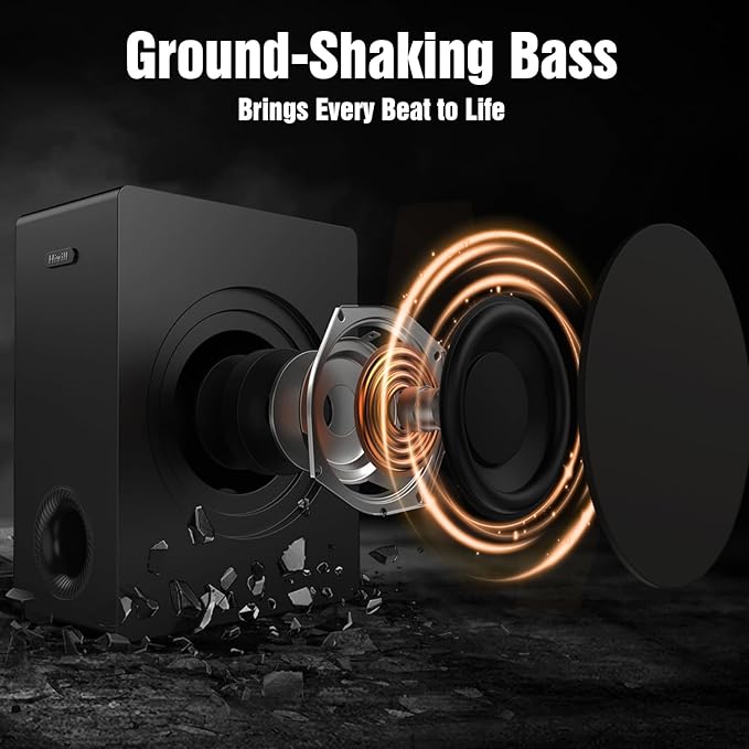 Hiwill 3.1.2CH Dolby Atmos Soundbar for TV Surround Sound, 5.25'' Subwoofer, 2 Up-Firing, 2 Side-Firing, 400W Peak Power Home Theater Speakers, 3D Sound Bar Bluetooth, eARC/ARC/Opt, Nimbus A312