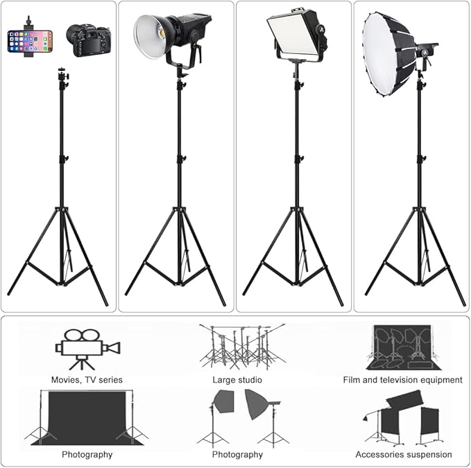 Aluminum Alloy Photography Tripod Stand, 9.19 Feet/2.8m Studio Lighting Tripod Stand for Video Lights, Photography Lights, Reflectors, Softboxes, Umbrellas