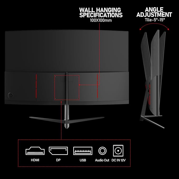 27 inch Curved Gaming Monitor,144Hz/180Hz PC Monitor Full HD 1080P, Frameless 1800R Computer Display with FreeSync & Eye-Care Technology, Wall Mountable, DP, HDMI Port (Black)