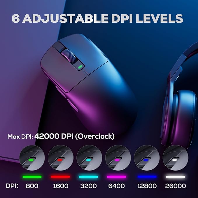 RK ROYAL KLUDGE RK M3 Wireless Gaming Mouse with 42K DPI, 47g Lightweight Computer Mouse with Dual 8K Polling Optical Sensor, Bluetooth/2.4G/USB-C Wired PC Game Mice with 5 Programmable Buttons, Black