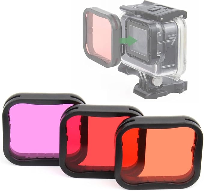 3-Pack Dive Filter (Red, Light Red, Magenta) for GoPro Hero 5 6 7 Black Hero(2018) Super Suit Housing - Color Correction in Scuba Diving, Snorkeling and Underwater Photos and Videos