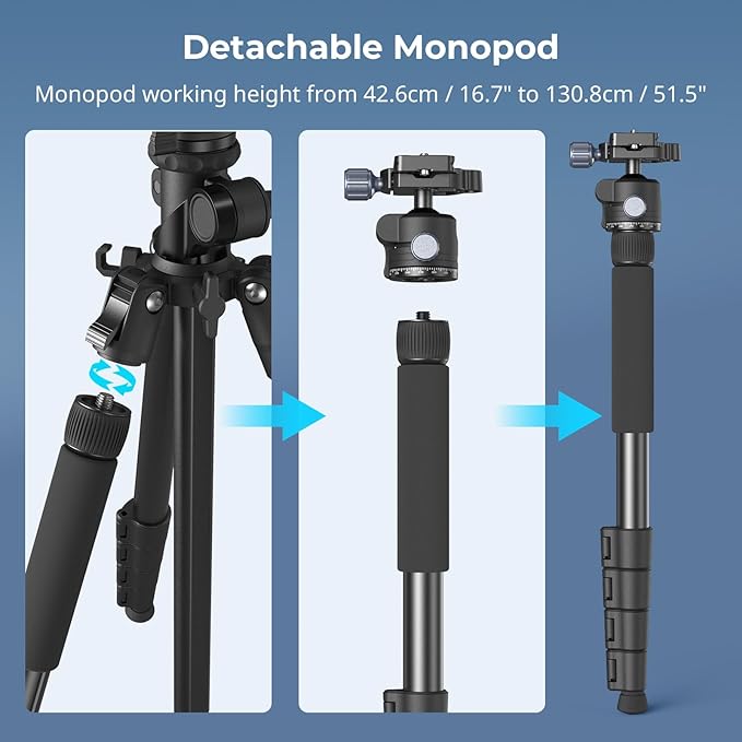 SmallRig CT25 64.5"/164cm Horizontal Overhead Tripod for iPhone & Camera, with Phone Holder & Carrying Bag, 22lb Max Load Aluminum Lightweight Camera Tripod for Overhead Shots/Live Streaming