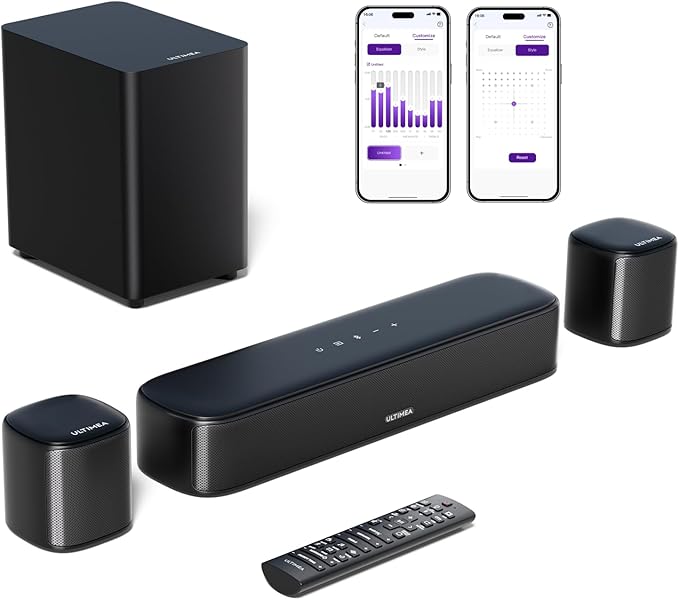 ULTIMEA 5.1ch Sound Bar with Subwoofer, Home Theater Virtual Surround Sound System for TV, Soundbar with App Control, 2 Surround Speakers, Opt/AUX, Peak Power 250W, Aura A30