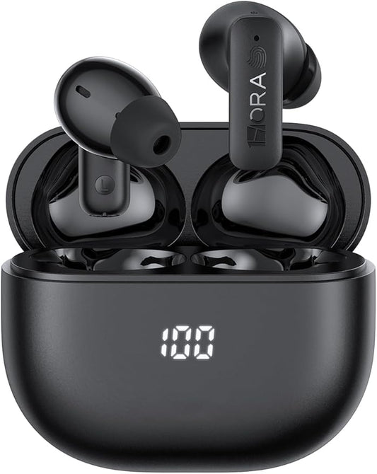 1 Hora Active Noise Cancelling Wireless Earbuds, Built-in 4 Mics, Bluetooth 5.4 in Ear Headphones, LED Display Stereo Bass Earphones with Charging case, for iPhone, Android Smartphone, Tablet, Laptop