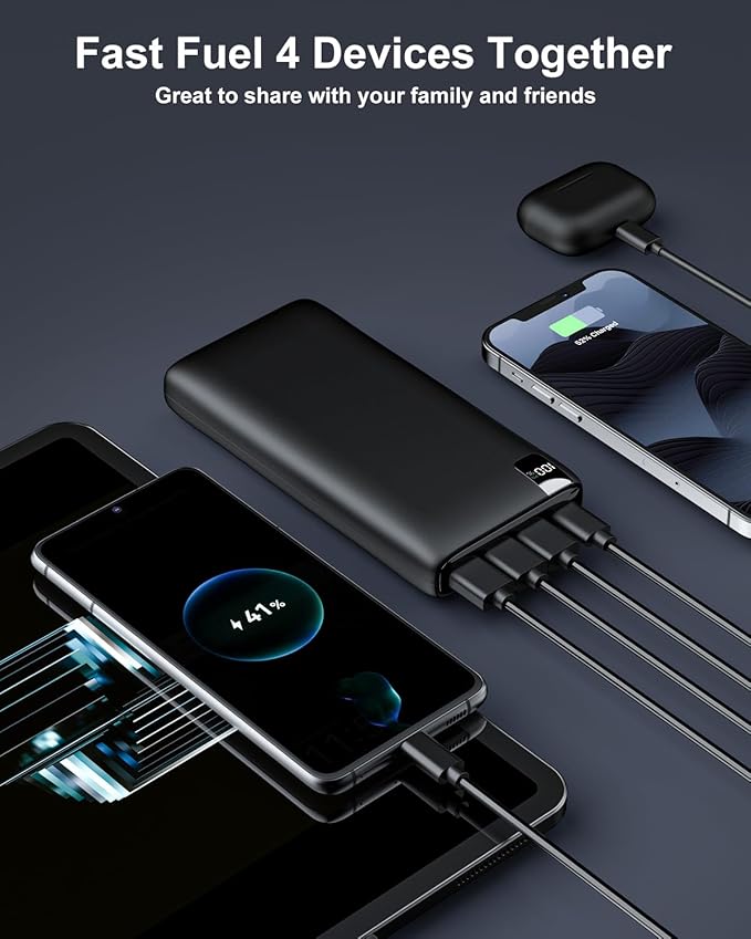 IXNINE Power Bank 26800mAh Portable Charger, 22.5W Fast Charging PD QC 3.0 Compact External Battery Pack with LED Display and 4 USB Outputs for Cellphone Tablet