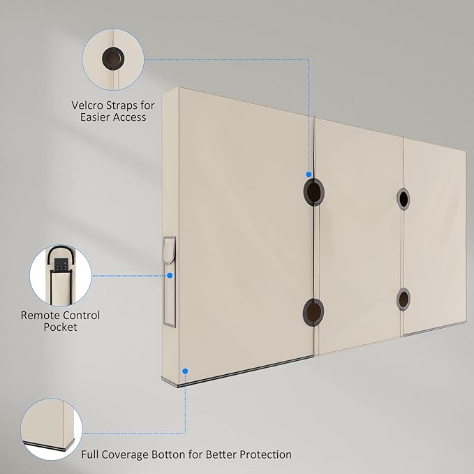 SYLVOX Outdoor TV Cover, 600D TV Cover for 60 to 65 inches TV, Waterproof, Weatherproof and Dust-Proof TV Screen Cover with Remote Control Pocket, Perfect for outdoor TV protection, Khaki