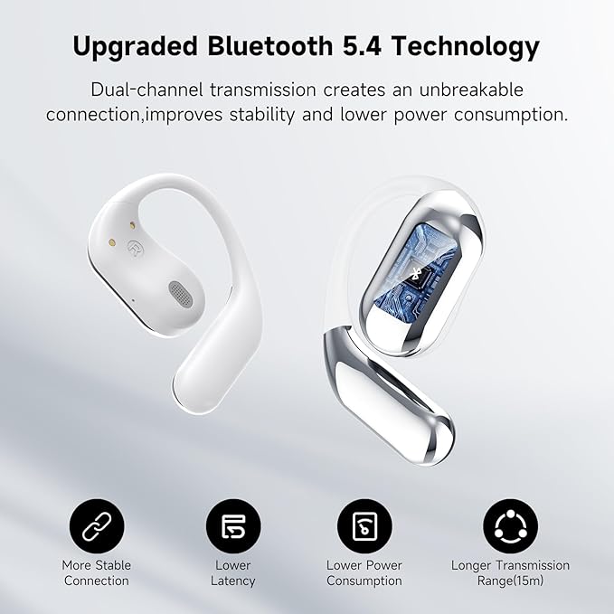 EUQQ Open Ear Bluetooth 5.4 Headphones, Wireless Earbuds Sport Over Earphones Built-in Mic with Ear Hooks 50H Playtime Ear Buds LED Display Charging Case