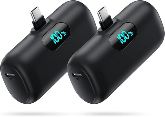 [2-Pack] Mini Portable Charger 5000mAh Power Bank,3A PD USB C Cell Phone Portable Power, LCD Display Battery Pack Compatible with iPhone 16/15/15 plus/15 pro/15 pro Max/Android/Samsung/Moto/LG etc