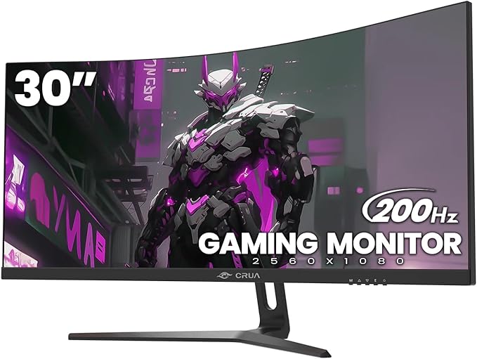 CRUA 30" Curved Gaming Monitor, 165Hz/200Hz Computer Monitor, WFHD(2560 * 1080P) 1500R VA Screen, 120% sRGB PC Monitors Support AMD FreeSync, Wall Mount Install(HDMI, DP)- Black
