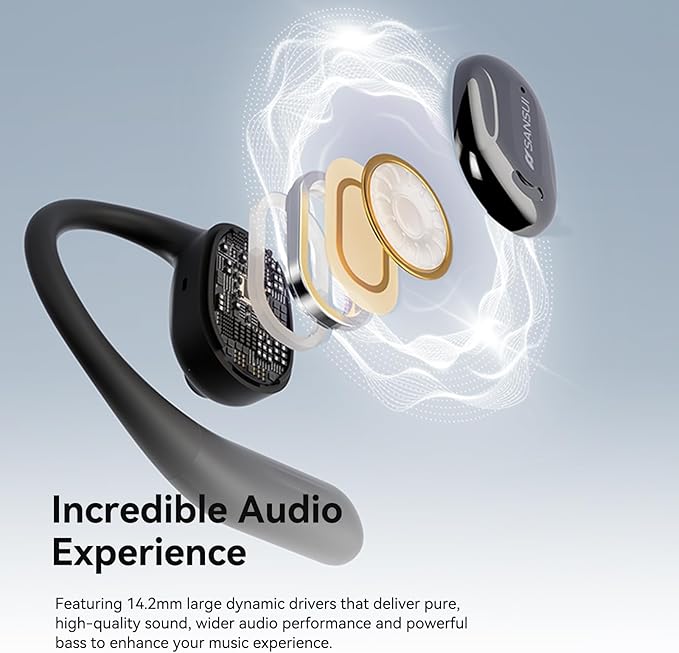 SANSUI Open Ear Headphones,Wireless Earbuds with Ergonomic Earhook,Bluetooth Headphones 5.4 with Noise Cancelling Mic,56H Playtime,IP55 Waterproof Ear Buds for Cycling,Running,Workout(Black)