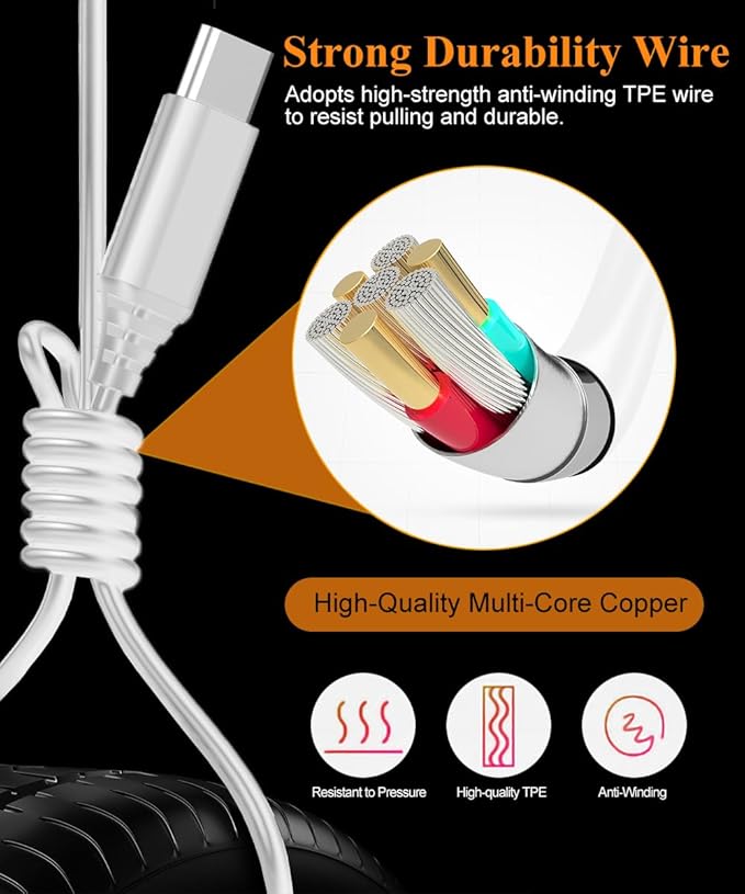 USB C Headphones, USB-C Magnetic Wired Earbuds HiFi Stereo Type C Earphones with Microphone Volume Control for iPhone 16 15 Pro Max Plus, iPad, Samsung Galaxy S25 S24 S23 Ultra, Pixel 9 8 7 and More