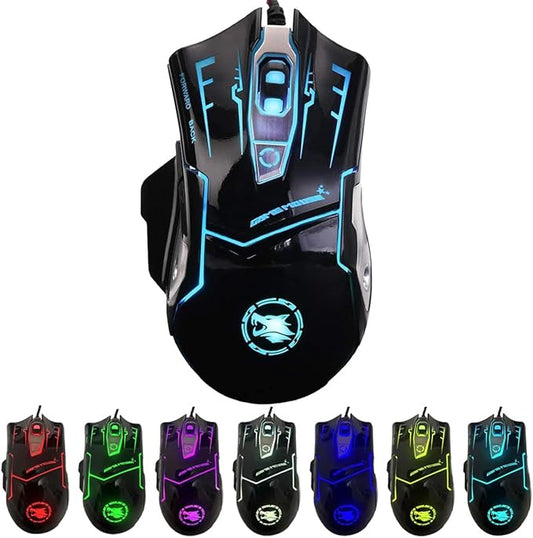RGB Light up Wired Gaming Mouse for Computer - Durable USB Led Laptop Mice w/ 7 Color Backlit, 4 Adjust DPI Up to 3200 for Gaming, Silent & Stable PC Corded Mouse for Mac MacBook Windows Linux PS4