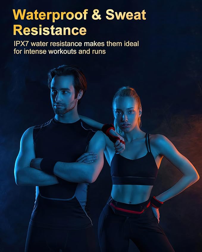 Wireless Earbuds, Bluetooth 5.4 Headphones Sport, Over Ear Buds with ENC Noise Cancelling Mic, 48H, Wireless Earphone with Earhooks, Stereo Deep Bass, IP7 Waterproof Ear Bud for Workout Running, Blue