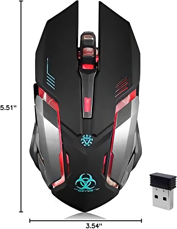 VEGCOO Wireless Gaming Mouse, C8 Silent Click Wireless Rechargeable Mouse with Colorful LED Lights and 3 Level DPI 400mah Lithium Battery for Laptop and Computer (Black)