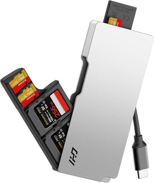CHI Ranger Air High Speed SD Card Reader & Storage Case Holder for SD/TF/Micro SD Cards - Aluminum Dual Reader with USB-C 3.2, Type-C UHS-II for Smartphone, Computer, Pad, Drone and Actions Cameras