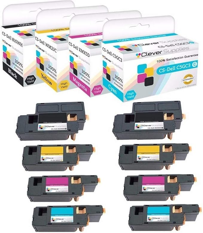 CS Replacement Toner Cartridge Compatible with Dell 1250 810WH Black C5GC3 Cyan XMX5D Magenta WM2JC Yellow 1250 1250c 1350 1350cnw C1760 C1760nw C1765 C1765nf C1765nfw 1355CN 1355CNW 8 Color Set