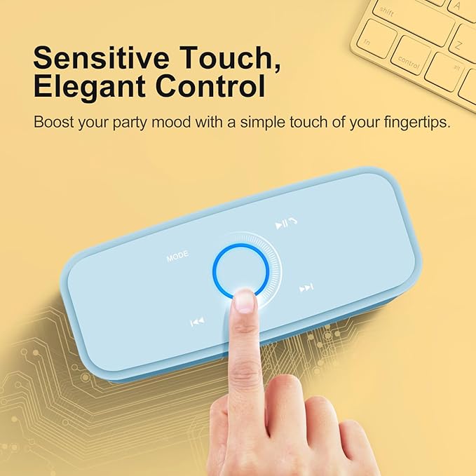 DOSS SoundBox Touch Wireless Bluetooth Speaker with 12W HD Sound and Bass, IPX5 Water-Resistant, 20H Playtime, Handsfree, Portable for Office, Home, Outdoor, Travel- Light Blue