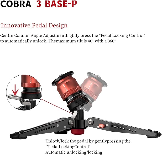 IFOOTAGE Cobra 3 Base-P,Portable Tabletop Mini Tripod Mount with Pedal Locking Control,Quick Release Platform,Max Load 17.6 lbs