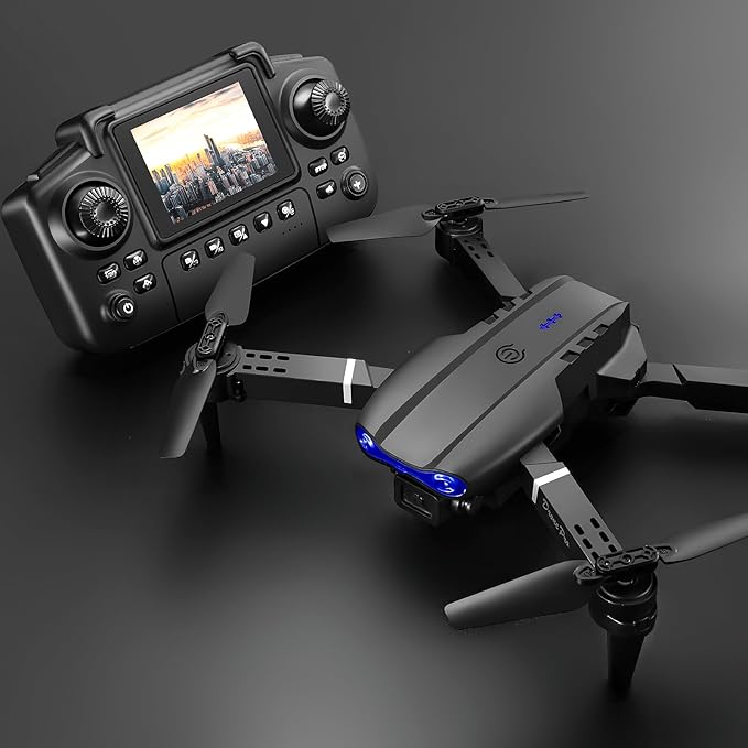 E99 Drone with Screen Controller, Two-batteries, Altitude Hold, One Key Take Off/Landing, Active Obstacle Avoidance. with Black Outdoor Carrying Case. (Black - 2 batteries)