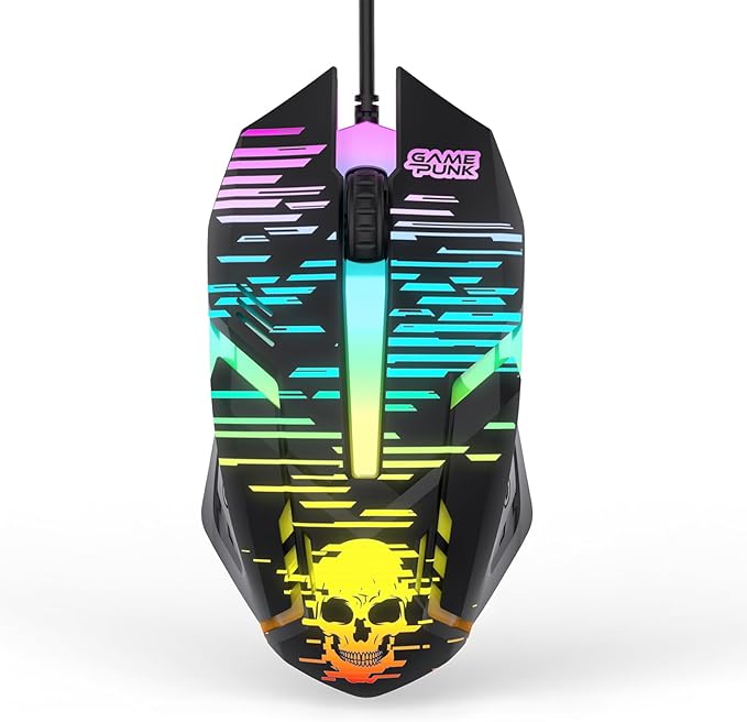 GAME PUNK Wired Gaming Mouse, Ergonomic RGB Mouse with Colorful Lights, Plug-and-Play Design, Tangle-Free Cable, Textured Scroll Wheel, USB-A Tip, Compatible with PS5, Xbox Series X/S, PC, and Laptop