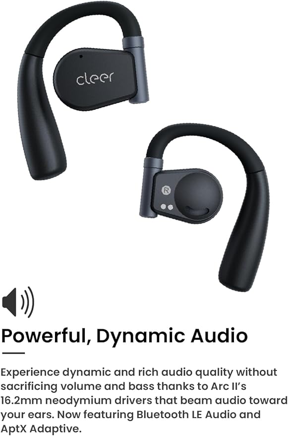 Cleer ARC II Open Ear Headphones, True Wireless Ear Buds with Dual Mic, Sweat Resistant, Multi-Point Connect, 35 Hrs Playtime, Secure Fit, Bluetooth 5.3 Earbuds with Ear Hooks, Preset EQs, Blue