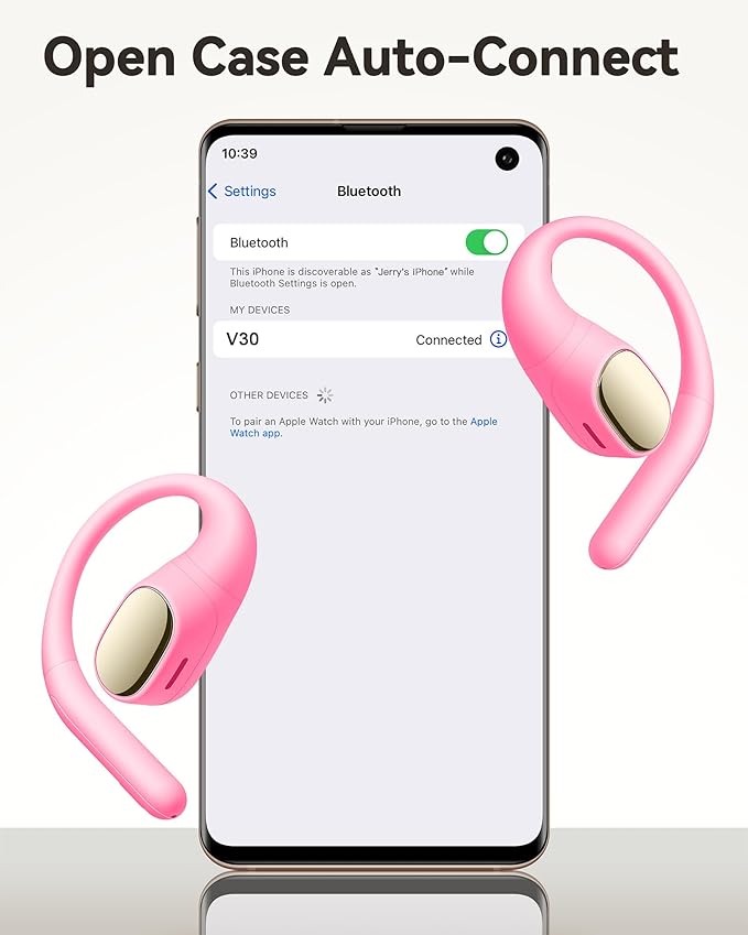 PocBuds Open Ear Headphones 60Hrs Playtime Open Ear Earbuds with Lightweight Earhooks 5.4 Bluetooth Wireless Headphonese IPX7 Waterproof Sport Earbuds Fit Running,Workout Pink