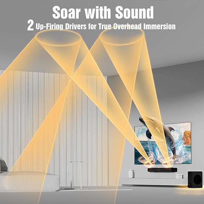 Hiwill 3.1.2CH Dolby Atmos Soundbar for TV Surround Sound, 5.25'' Subwoofer, 2 Up-Firing, 2 Side-Firing, 400W Peak Power Home Theater Speakers, 3D Sound Bar Bluetooth, eARC/ARC/Opt, Nimbus A312