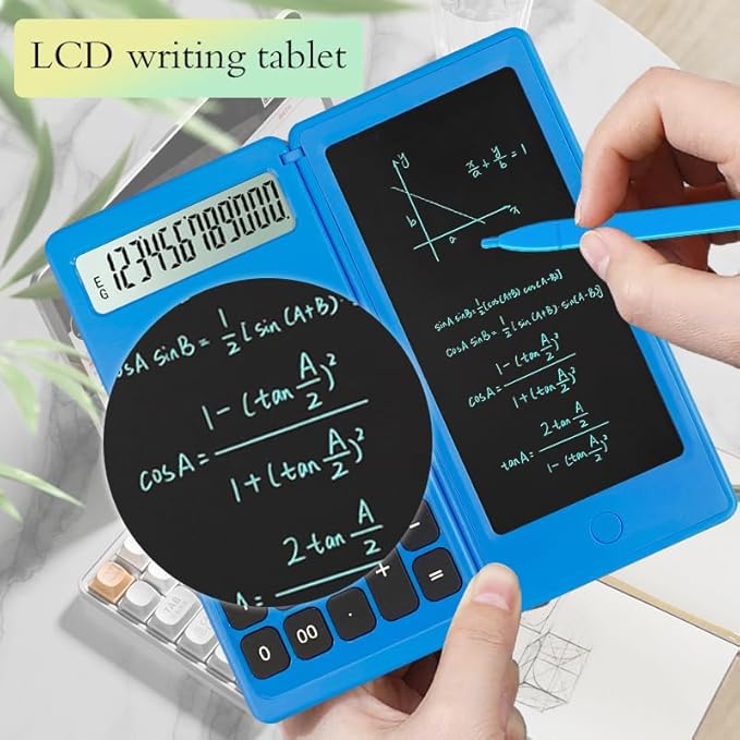 Desk Calculator, Desktop Small Calculators with Writing Notepad, Basic 4-Function Math Large Button Calculator, School Supplies for Kids, Middle/High School Students (Blue)