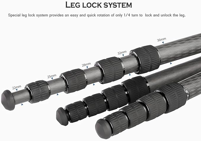 Leofoto Professional Camera Tripod, 63.9" Compact Carbon Fiber Tripod for DSLR Video Camcorder, 5 Leg Sections, 360° Ball Head, Max Load 20KG/44Lb (LS-365CX+LH-47LR)