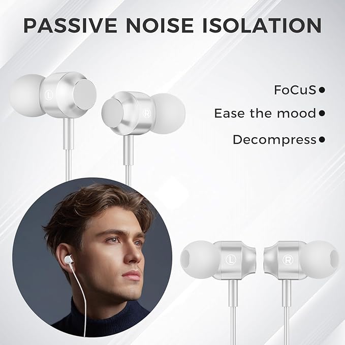 2 Pack 3.5mm Jack in Ear Headphones,Wired Earbuds with Microphone with Microphone Suitable for Smartphones, Computers, Laptops, IPads, MP3 Players