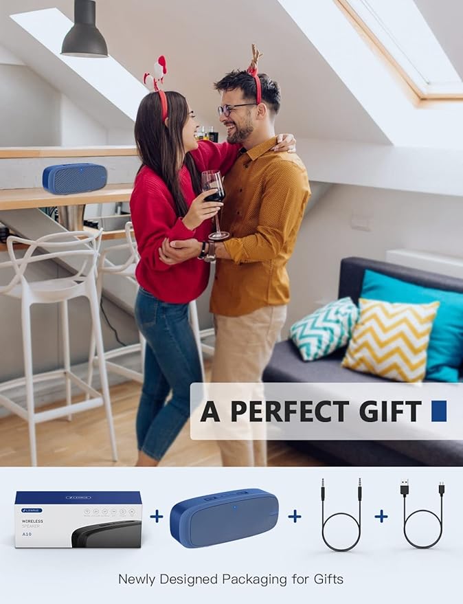 LENRUE Bluetooth Speaker, Wireless Portable Speaker with Loud Stereo Sound, Rich Bass, 12-Hour Playtime, Built-in Mic. Perfect for iPhone, Samsung and More (Blue)