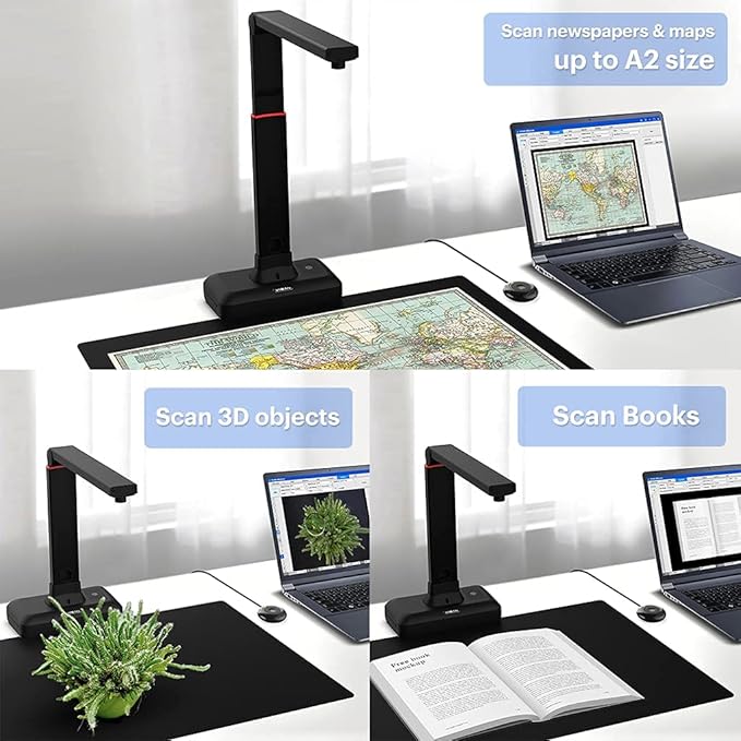 VIISAN Large Format Book & Document Scanner, Capture Size A2/A3, 26MP USB Document Camera with Auto-Flatten, Fingerprint Removal Technologies, Multi-Language OCR, Compatible with Windows & macOS