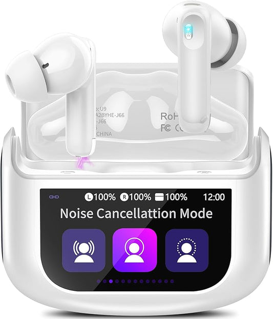 Wireless Earbuds, Bluetooth 5.4 Headphones Multi-Function Touch Screen with 5 EQ Modes, 48H Ear Buds Bass Stereo with ANC Noise Cancelling/Transparency Mode, IPX7 Bluetooth Earbuds, Ivory White