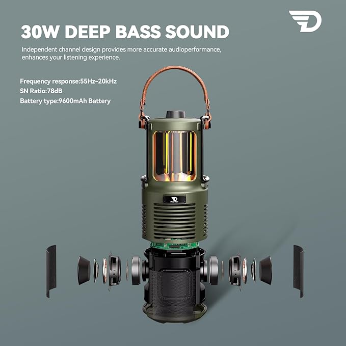 Dreamwave Outdoor Bluetooth Speakers, Portable Waterproof Speaker with LED Lights, IPX5 Waterproof, TWS Paring, Wireless Speaker Gifts for Men Women Party Camping Outdoor Beach Pool (Green)