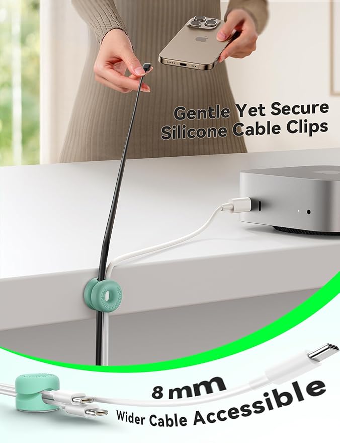 8Pack Cord Organizer JOYROOM Cable Clips [1s Side-Snap Lock] Silicone Cord Holder Cable Management, Adhesive Cord Clips Phone Charger Wire Keeper, Office Workspaces Desk Organization Home Accessories