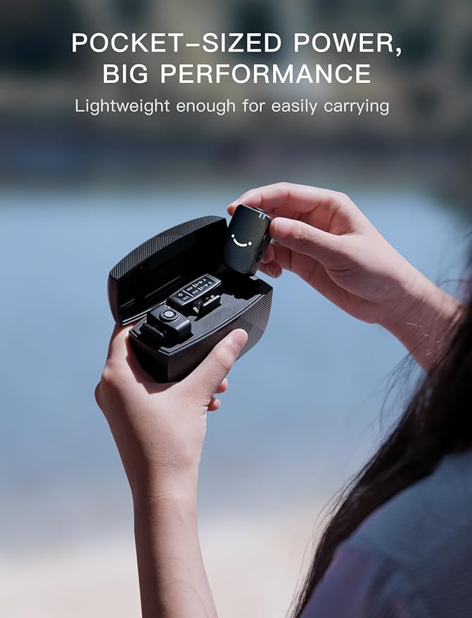 FIFINE Wireless Lavalier Microphone for iPhone/Android/Camera, 2 Pack Cordless Lapel Mic System for Vlog Recording Video YouTube/TikTok Interview, Condenser Clip-On Microphone with Charging Case-M9