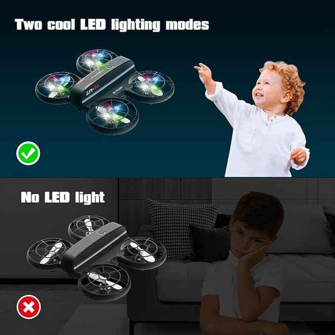 RC Drone with Altitude Hold and Headless Mode,Quadcopter with Blue&Green Light,Propeller Full Protect,2 Batteries and Remote Control,Easy to fly Kids Gifts Toys for Boys and Girls