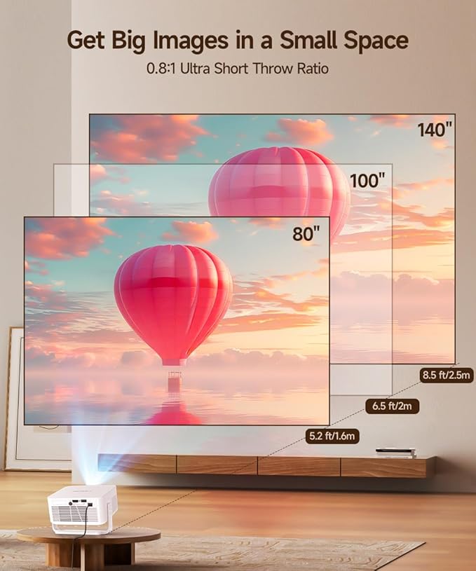 2025 Android 14 Smart Projector 4K & 8K Support, Protable Projector with WiFi 6 and Bluetooth 5.4, Auto Focus & Vertical Keystone, 180°Rotatable, Mini Proyector for Outdoor Home HY300Max