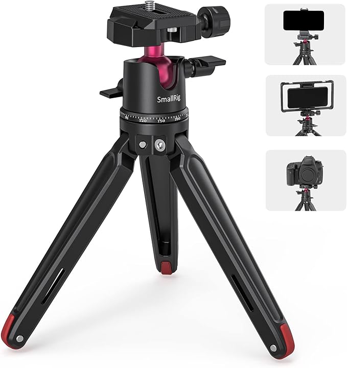 SmallRig Mini Tripod for Camera, Updated Desktop Tabletop Tripod with Arca-Type Compatible QR Plate, 360° Ball Head and 1/4 Screws Portable for Compact Cameras DSLRs, Phone, Gopro - BUT2664