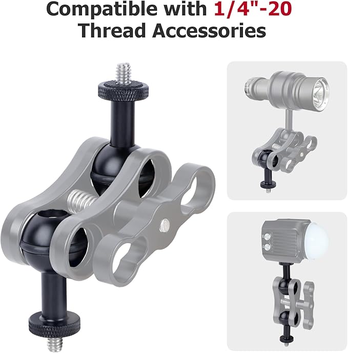Anti-Loosening 1" Ball Head Adapter with 1/4"-20 Thread - Aluminum Camera Mount for GoPr0, DSLR, Action Camera, Camcorder, Smartphone & RAM Mounts B-Size Arms (Black, 63160A)
