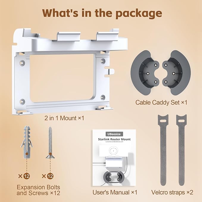 UBeesize Starlink Mount, Standard Gen 3 Router Wall Mount with Cable Caddy, All in One Wall Holder for Starlink Standard V3 Mesh Router and Power Supply