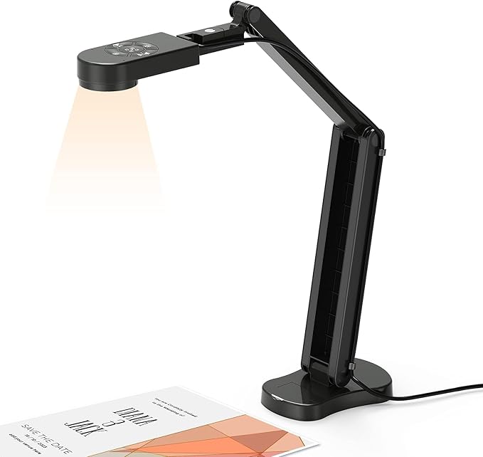 4K USB Document Camera for Teacher, 8MP Webcam & Visualiser for A3 Size with Dual Microphones, 3-Level LED Light, Image Invert, Foldable for Live Demo, Work with Windows, macOS and Chrome OS