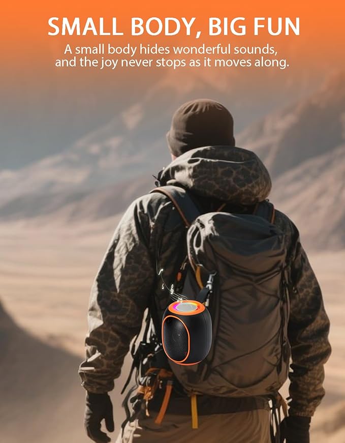 WS-338 Mini Bluetooth Replica Speaker – Portable HD Sound with LED Ring Light, Built-in Microphone, USB/TF Support, Surprise Gift for Music Lovers(Black Orange)