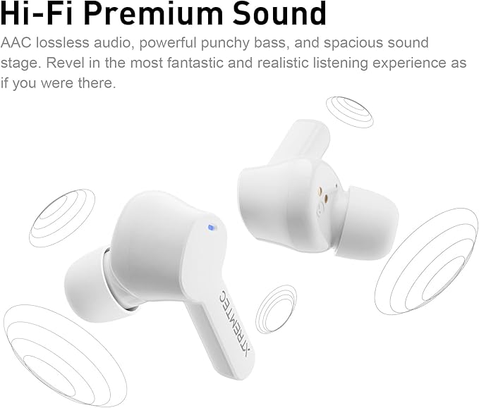 xtremtec Bluetooth Noise Cancelling Wireless Earbuds for iPhone/Android, in-Ear Sweatproof Stereo Bass Headphones, Immersive Sound Bluetooth 5.2 Earphones with Microphones,En-able Computer (White)