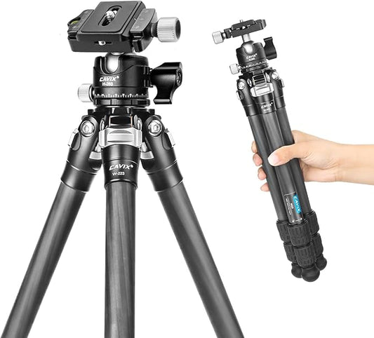 CAVIX 28in Carbon Fiber Tripod with 360° Ballhead Compact Lightweight Travel Tripod for Mirrorless Cameras