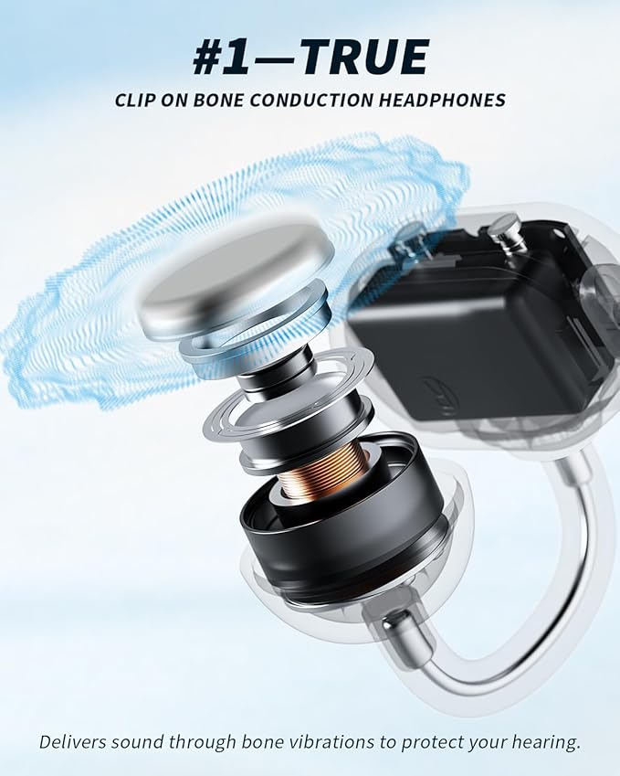Bone Conduction Headphones, Bluetooth 5.4 Clip On Earbuds, Lightweight 5g Open Ear Headphones, AI Music Generator, IP68 Waterproof Sport Earphones for Workouts and Daily Use