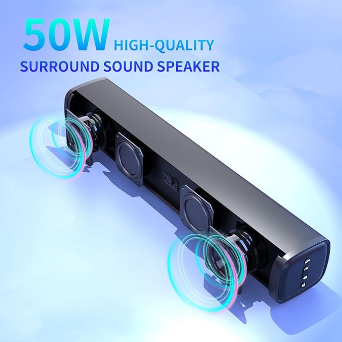 Sound Bar for Smart TV, Sound Bar, Bluetooth Soundbar for TV, 50W Surround Sound Speakers, with Optical/AUX/USB, for Surround Sound System for TV/PC/Gaming/Projectors
