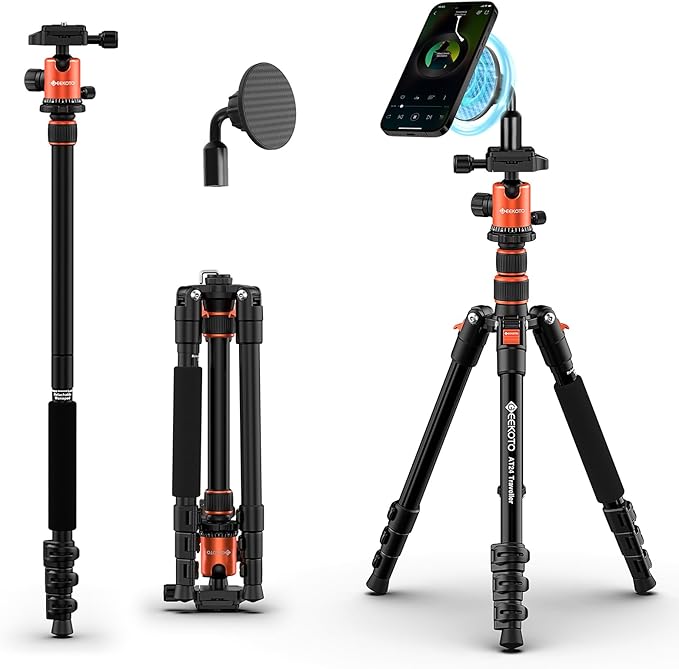 GEEKOTO 58” Magnetic Tripod, Compact Aluminum Alloy Lightweight Magsafe Camera Tripod with 360 Degree Panorama Ball Head, Professional Camera Tripod for Travelling, Learning and Working