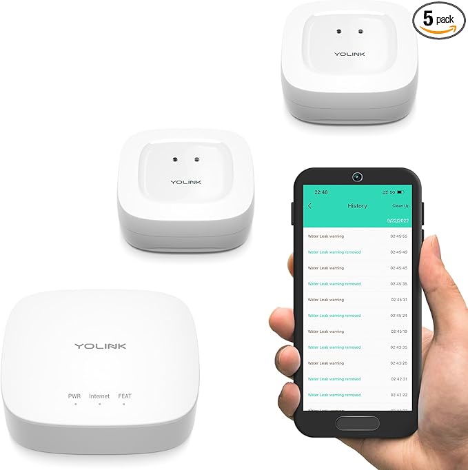 YoLink Water Leak Starter Kit: Hub + 2 Leak Sensor 1 (Silent), LoRa Long-Range, App/SMS/Email Alerts, D2D Offline Triggers, 2 AAA Up to 5-Year Battery, Works with Alexa/IFTTT/Home Assistant