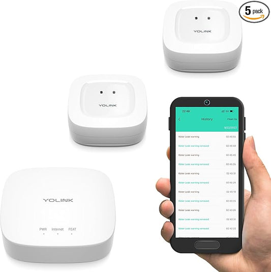 YoLink Water Leak Starter Kit: Hub + 2 Leak Sensor 1 (Silent), LoRa Long-Range, App/SMS/Email Alerts, D2D Offline Triggers, 2 AAA Up to 5-Year Battery, Works with Alexa/IFTTT/Home Assistant